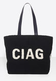 Tote M Shearling Bag, Black/White