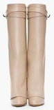 'Shark Lock' Wedge Knee Leather Boots in Beige - DESIGNER INSPIRED FASHIONS