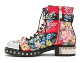 Floral Leather Studded Combat Boots