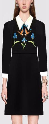 Bird-Embroidered Mini-Dress