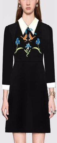 Bird-Embroidered Mini-Dress