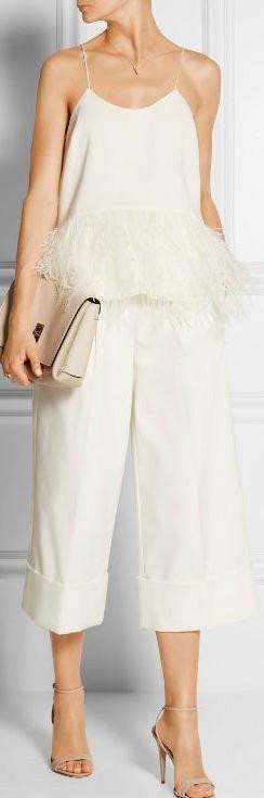 Feather Trimmed Top & Matching Capri Pant's-White or Black - DESIGNER INSPIRED FASHIONS