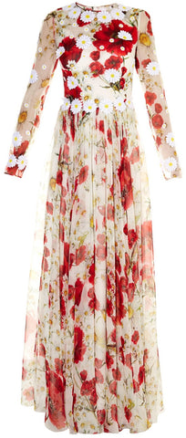 Daisy-Applique Poppy Print Gown