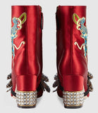 Dragon Satin Mid-Heel Ankle-Boot, Red