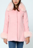 Fox-Fur-Trim Short Pink Coat