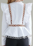 Ruffle Cut-Out Blouse - White or Black