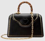 Frame Print Leather Top Handle Bag, Black