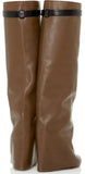 Knee Wedge Brown Leather Boots - DESIGNER INSPIRED FASHIONS