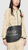 Print Half-Moon Hobo Bag, Black