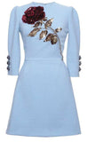Rose Embellished Light Blue Dress - DESIGNER INSPIRED FASHIONS