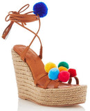 'Holi' Pom Pom Wrap Wedge Sandals - DESIGNER INSPIRED FASHIONS