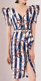Striped Printed Puff-Sleeve Dress | DESIGNER INSPIRED FASHIONS
