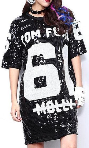 Sequin Embellished Jersey T-Shirt in Black - DESIGNER INSPIRED FASHIONS