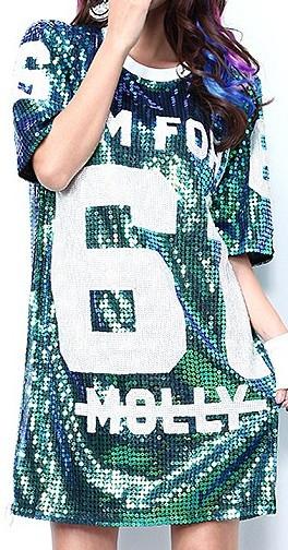 Sequin Embellished Jersey T-Shirt in Green - DESIGNER INSPIRED FASHIONS