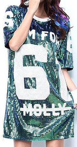 Sequin Embellished Jersey T-Shirt in Green - DESIGNER INSPIRED FASHIONS