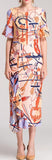 Ruffle-Contrast Printed Midi Dress