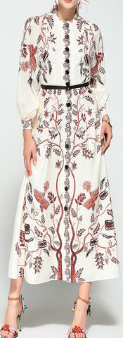 Printed Button-Down Midi Dress