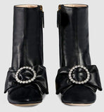 Leather Ankle Boot with Removable Leather Bow