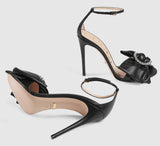 Leather Sandals with Jeweled Leather Bow