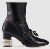 Leather Ankle Boot with Removable Leather Bow