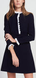Dress with Wide Neck-Line and Lace Detail - Red or Navy Blue