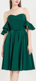 Ruffled Off-the-Shoulder Strapless Dress, Green