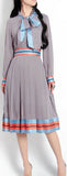 Pleated Print Shirt-Dress with Tie, Light Blue