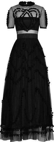 Black Pom-Pom Embellished Tulle Gown | DESIGNER INSPIRED FASHIONS