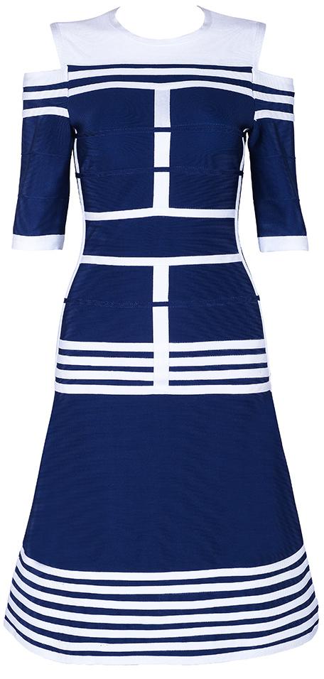 Striped Cold-Shoulder Bandage Dress