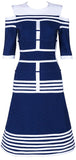 Striped Cold-Shoulder Bandage Dress