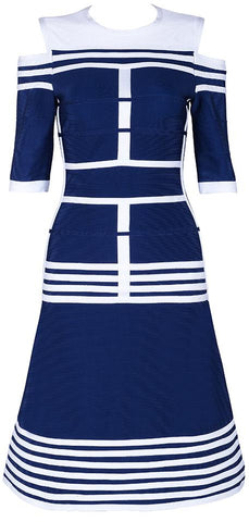 Striped Cold-Shoulder Bandage Dress