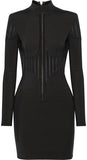 Black Mesh-Paneled Stretch-Knit Mini Dress - DESIGNER INSPIRED FASHIONS