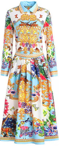 Printed Multi Colored Blouse and Skirt Set