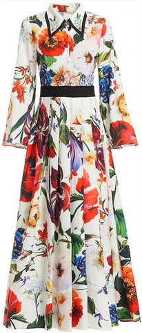 Floral Pleated Long Dress