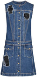 Sleeveless Denim Dress with Embroidered Patches | DESIGNER INSPIRED FASHIONS