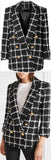 Black Double-Breasted Checked Tweed Blazer