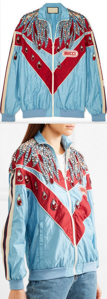 Paneled Embellished Shell Track Jacket