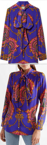 Treasure Pussy-Bow Printed Silk Crepe De Chine Blouse