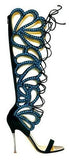Studded Gladiator Sandals - Blue and Black, Pink, Black