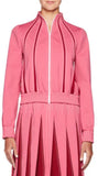 Pink Zip-Front Jersey Track Jacket With Insets with A-line Pleated Jersey Skirt