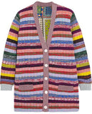 Tiger Cards Print Reversible Knit Stripe Cardigan Sweater