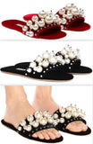 Pearl Embellished Sliders - Red or Black
