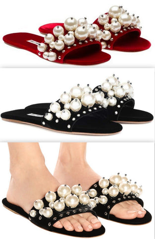 Pearl Embellished Sliders - Red or Black