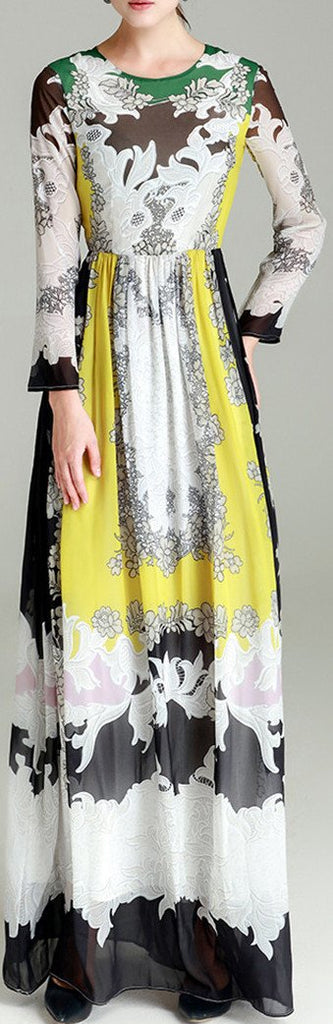 Printed Long-Sleeve Maxi Dress