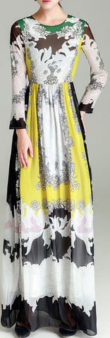 Printed Long-Sleeve Maxi Dress