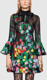 Floral Organdy Jacquard and Lace Dress