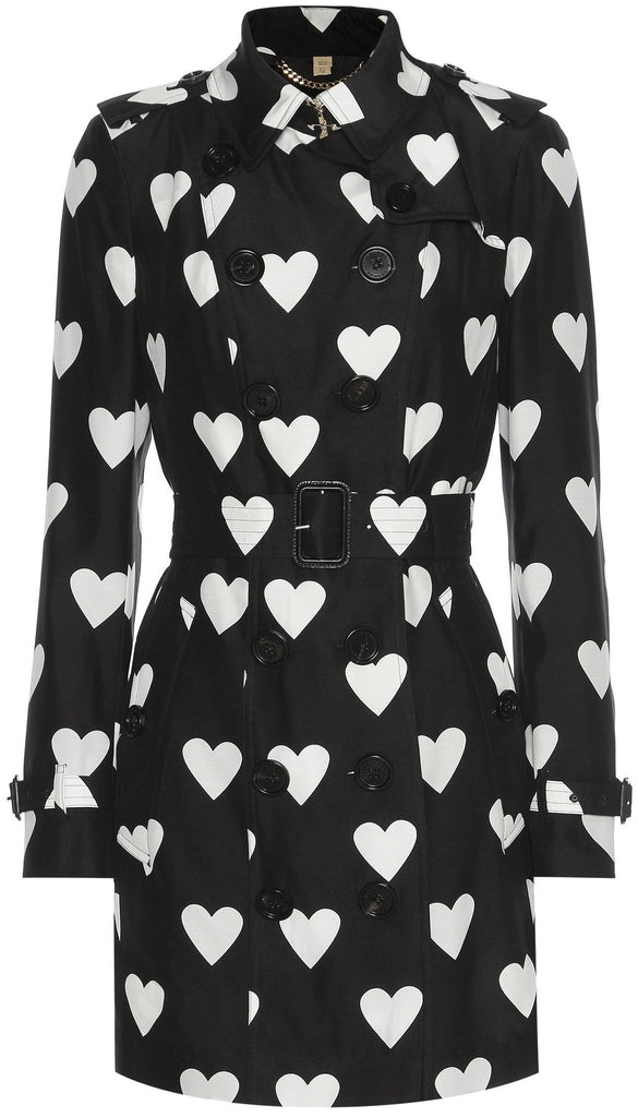 'Sandringham' Black & White Heart Printed Trench Coat - DESIGNER INSPIRED FASHIONS