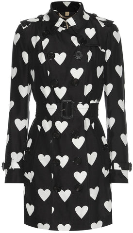 'Sandringham' Black & White Heart Printed Trench Coat - DESIGNER INSPIRED FASHIONS