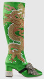 Dragon Satin Mid-Heel Knee Boot, Green