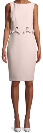 Tie Grommet Sleeveless Sheath Dress, Blush Pink